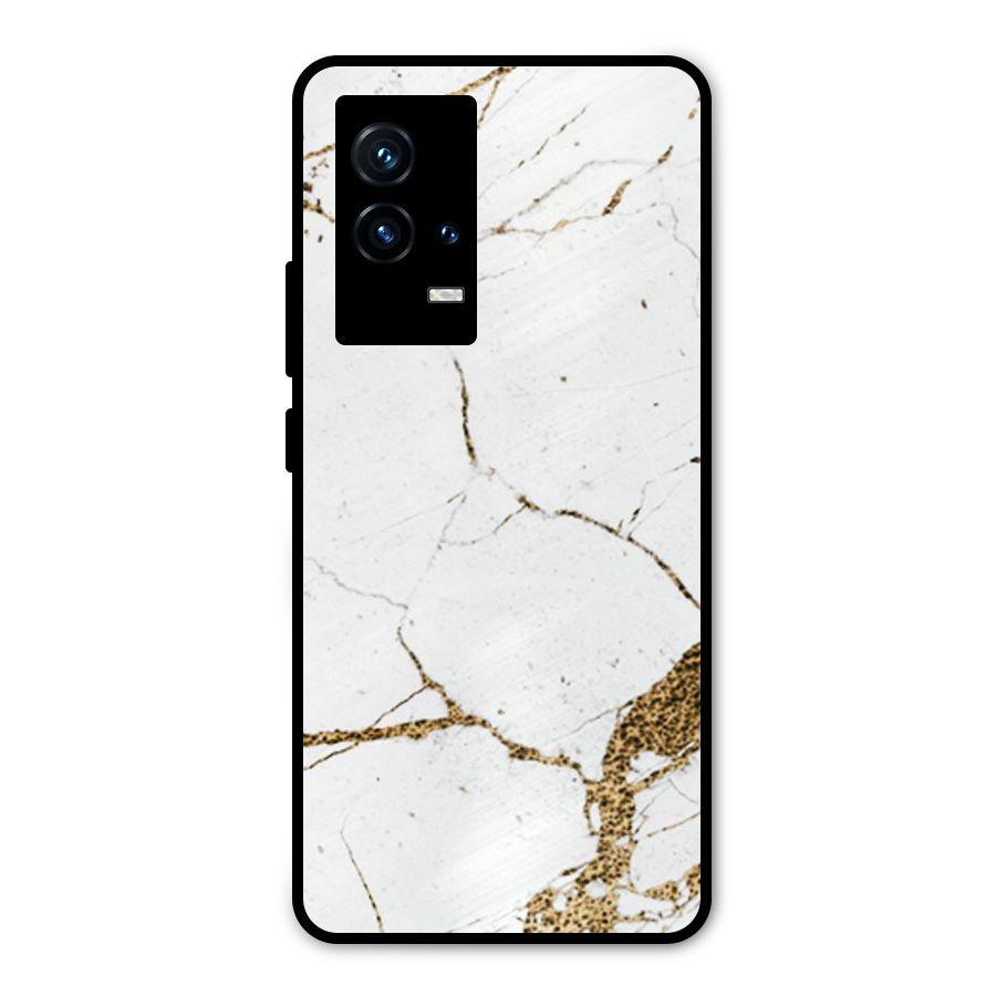 White and Gold Design Metal Back Case for iQOO 9 5G