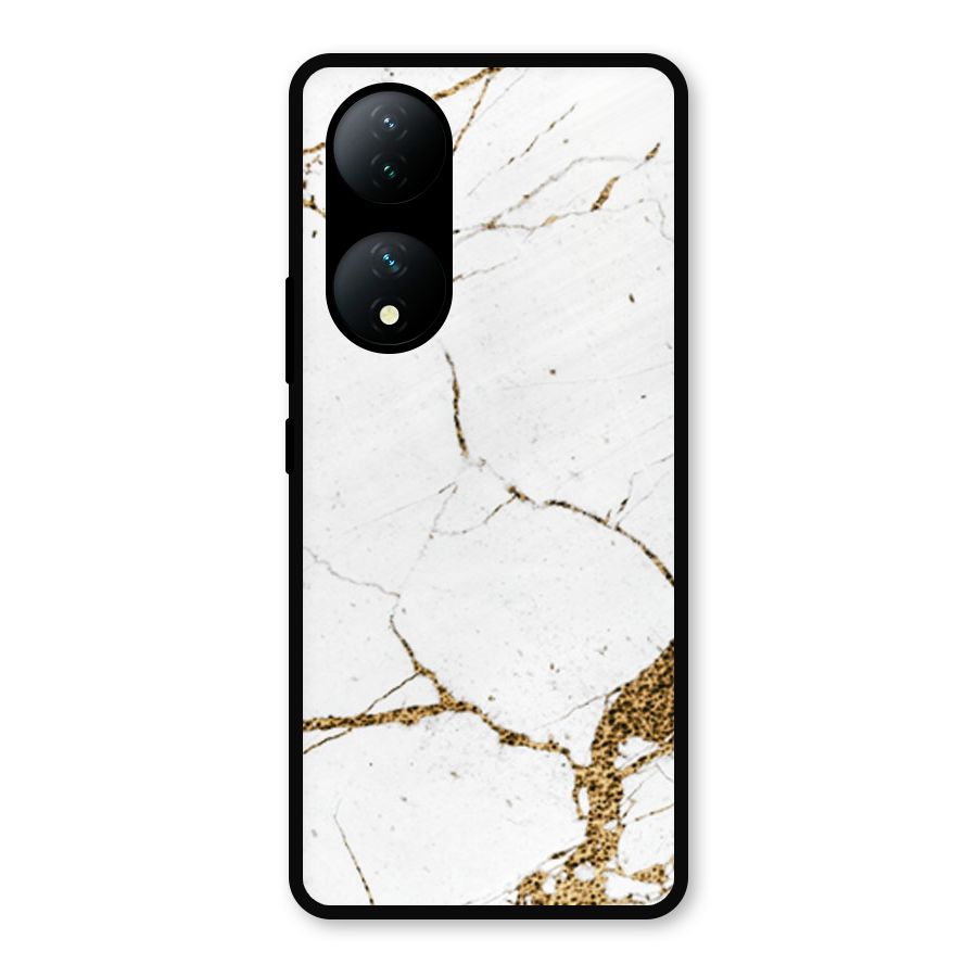 White and Gold Design Metal Back Case for iQOO Z7s