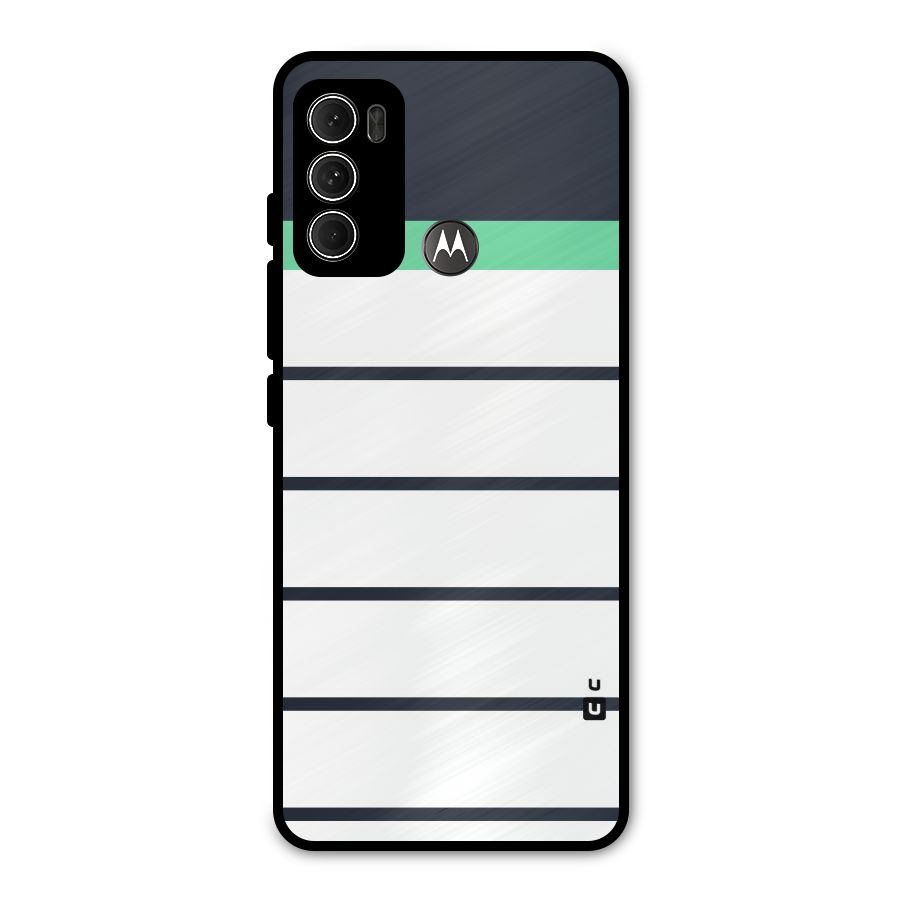 White and Simple Stripes Metal Back Case for Moto G60