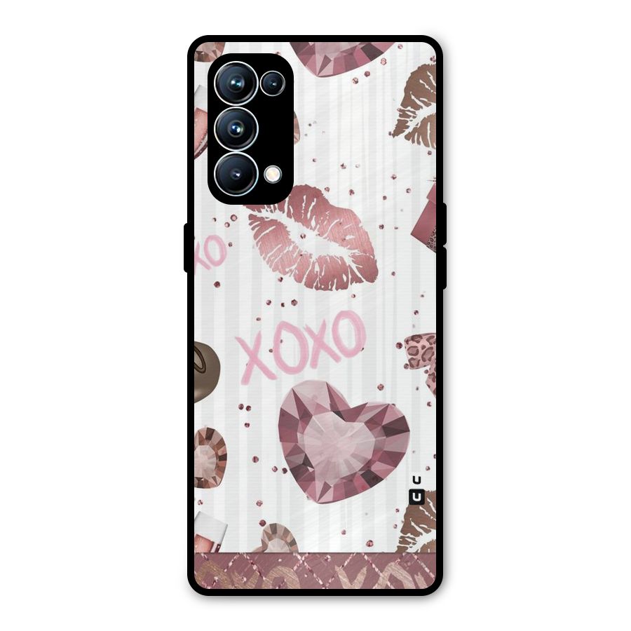 Wine Lip xoxo Metal Back Case for Oppo Reno5 Pro 5G