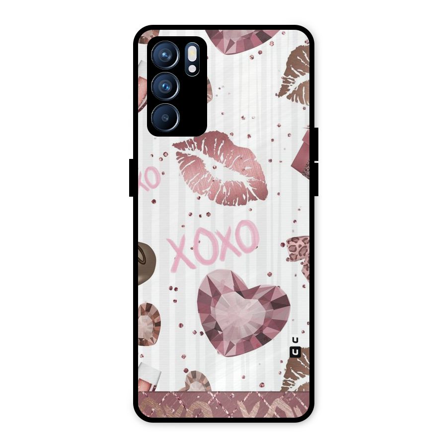 Wine Lip xoxo Metal Back Case for Oppo Reno6 5G