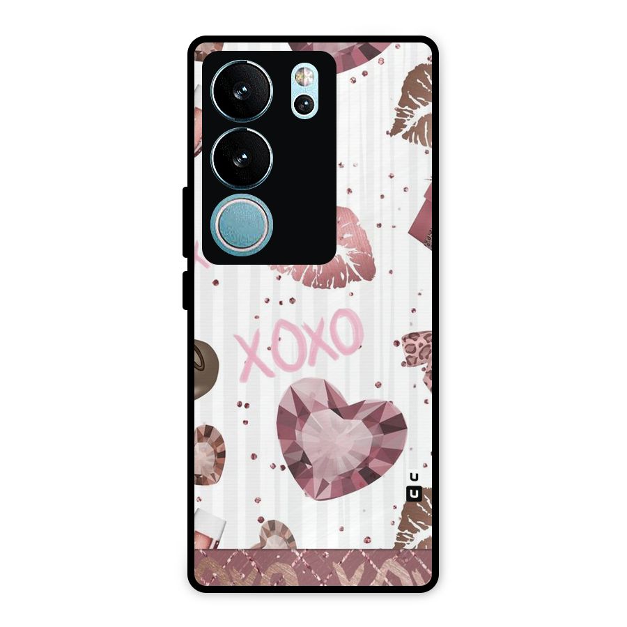 Wine Lip xoxo Metal Back Case for Vivo V29 Pro