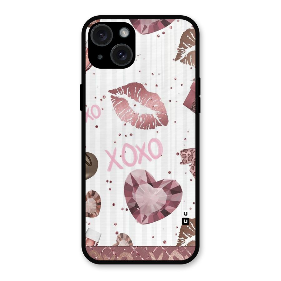 Wine Lip xoxo Metal Back Case for iPhone 15 Plus