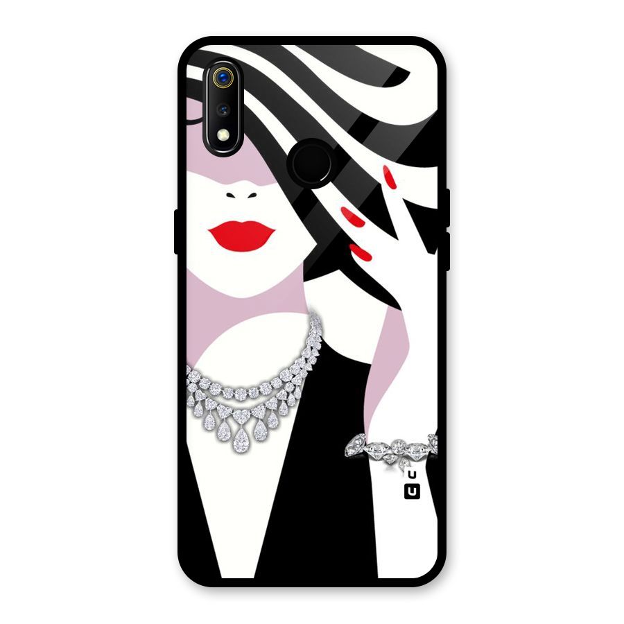 Women Beauty Glass Back Case for Realme 3i