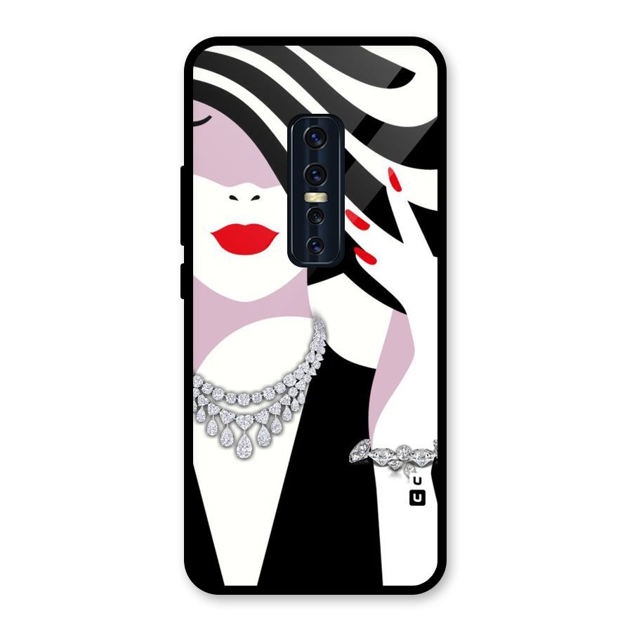 Women Beauty Glass Back Case for Vivo V17 Pro