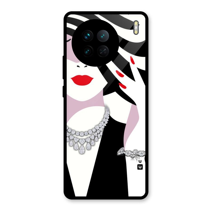 Women Beauty Glass Back Case for Vivo X90