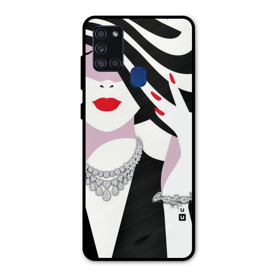 Women Beauty Metal Back Case for Galaxy A21s