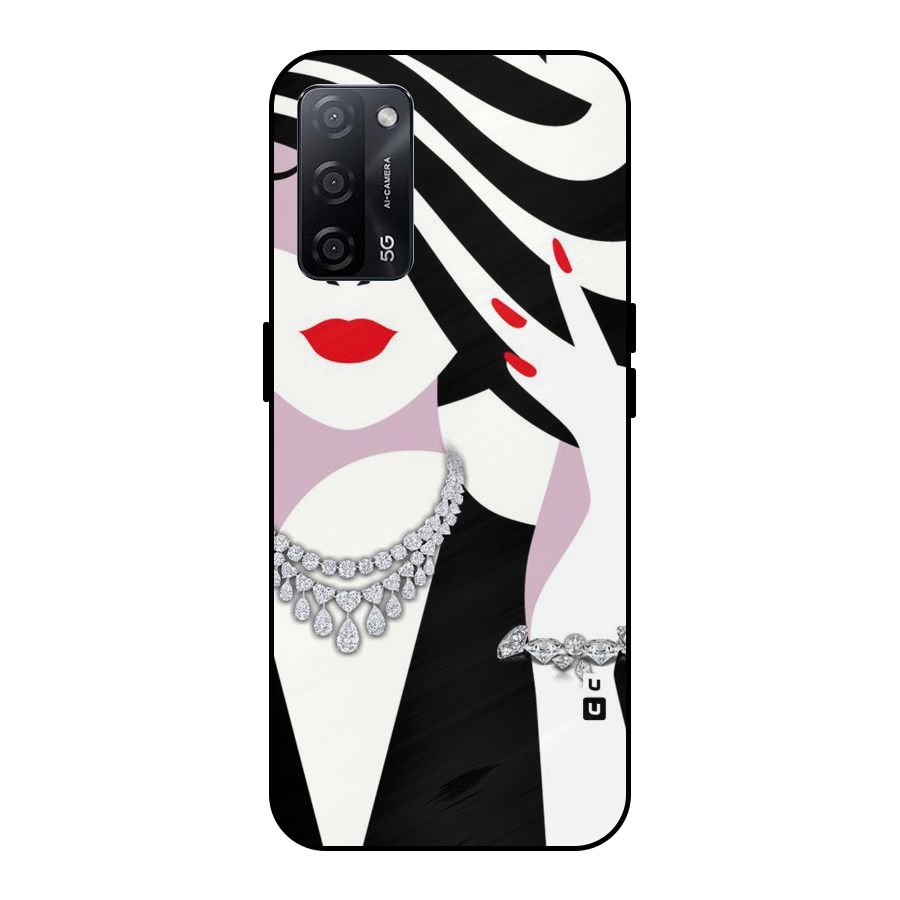 Women Beauty Metal Back Case for Oppo A53s 5G
