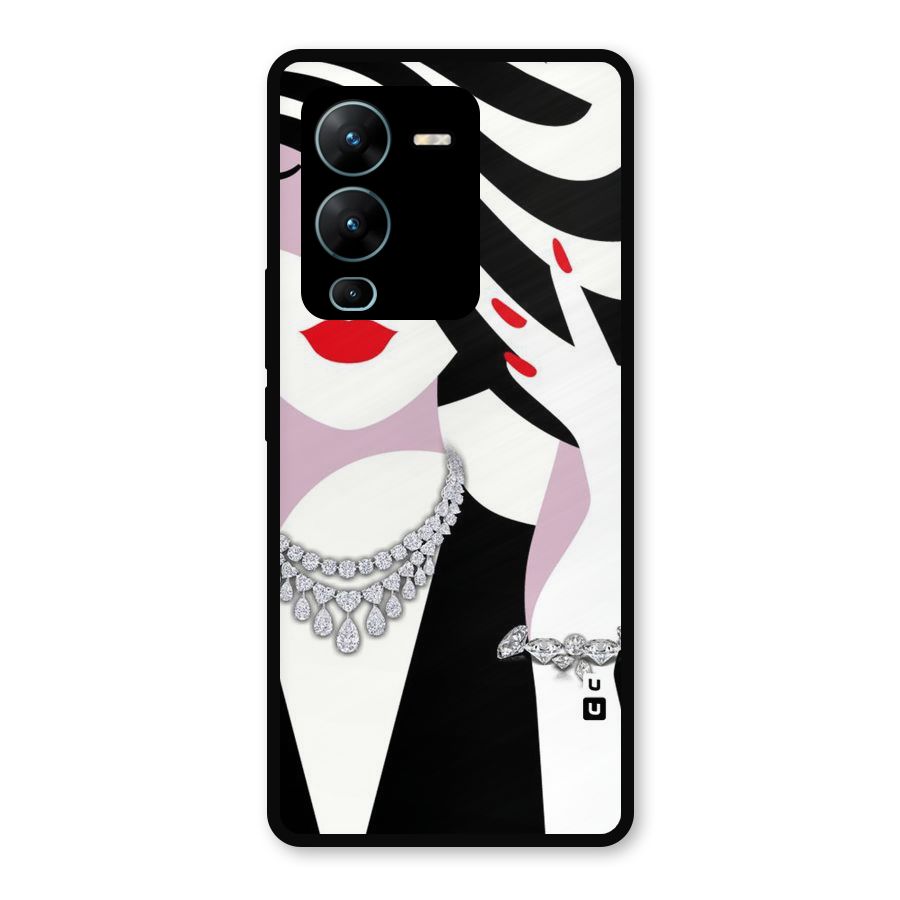 Women Beauty Metal Back Case for Vivo V25 Pro