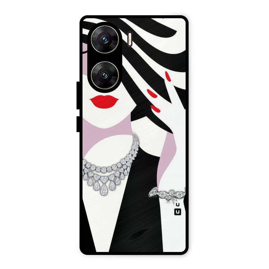 Women Beauty Metal Back Case for Vivo V29e