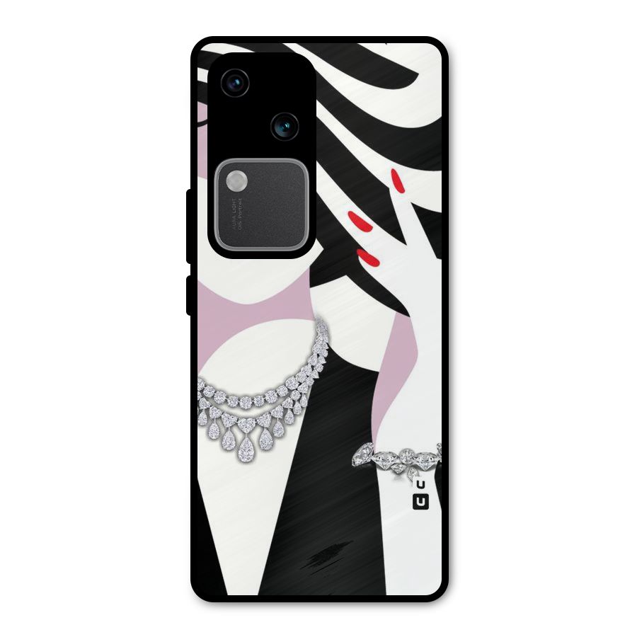 Women Beauty Metal Back Case for Vivo V30 Pro