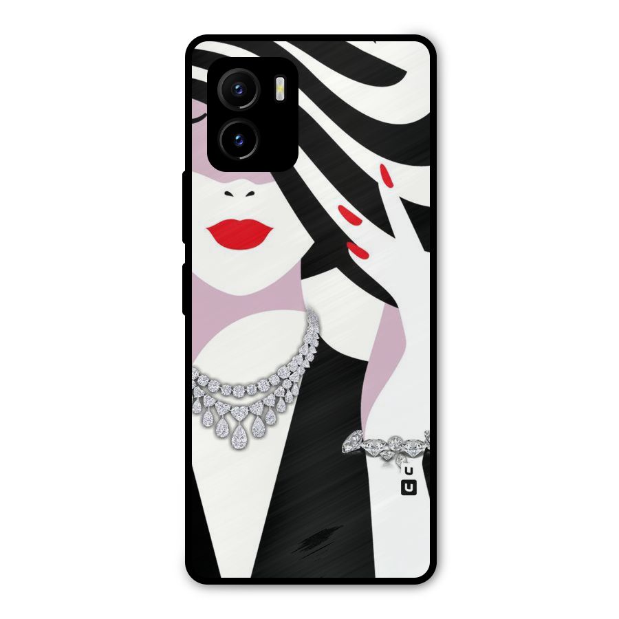 Women Beauty Metal Back Case for Vivo Y15s