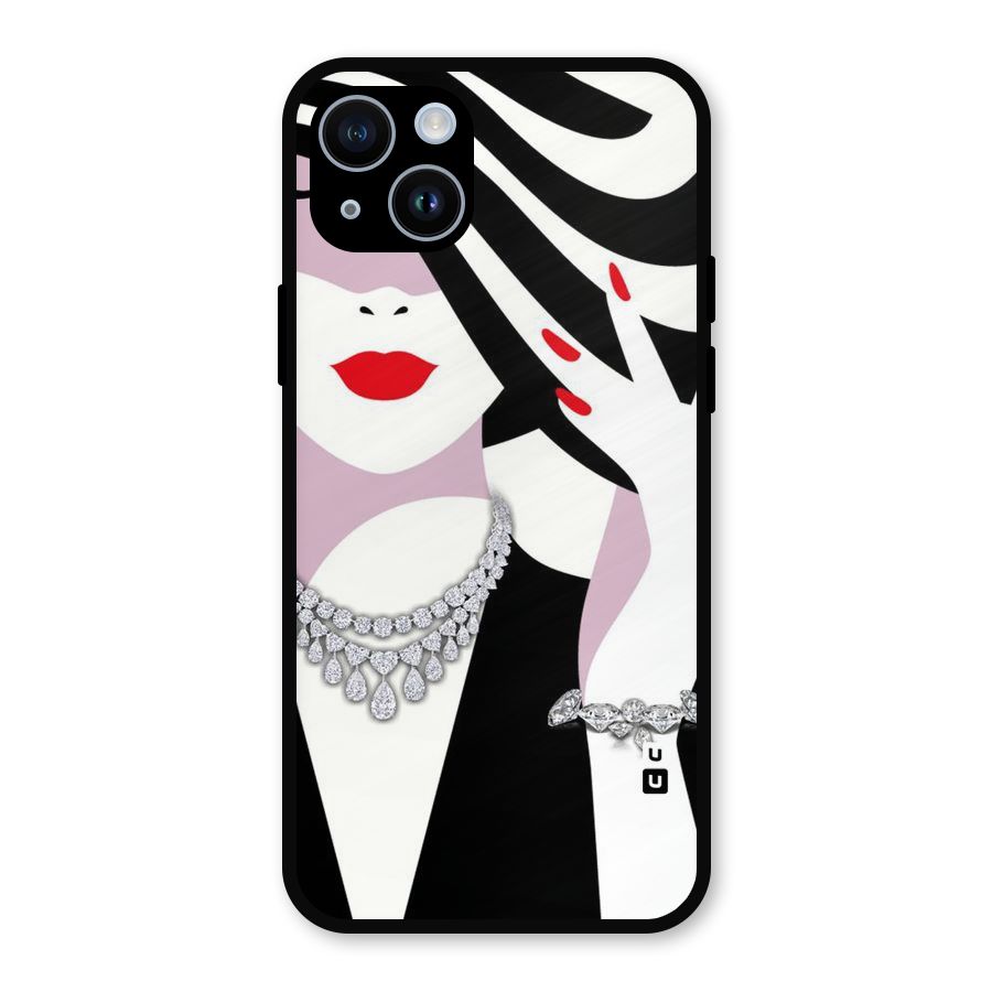 Women Beauty Metal Back Case for iPhone 14