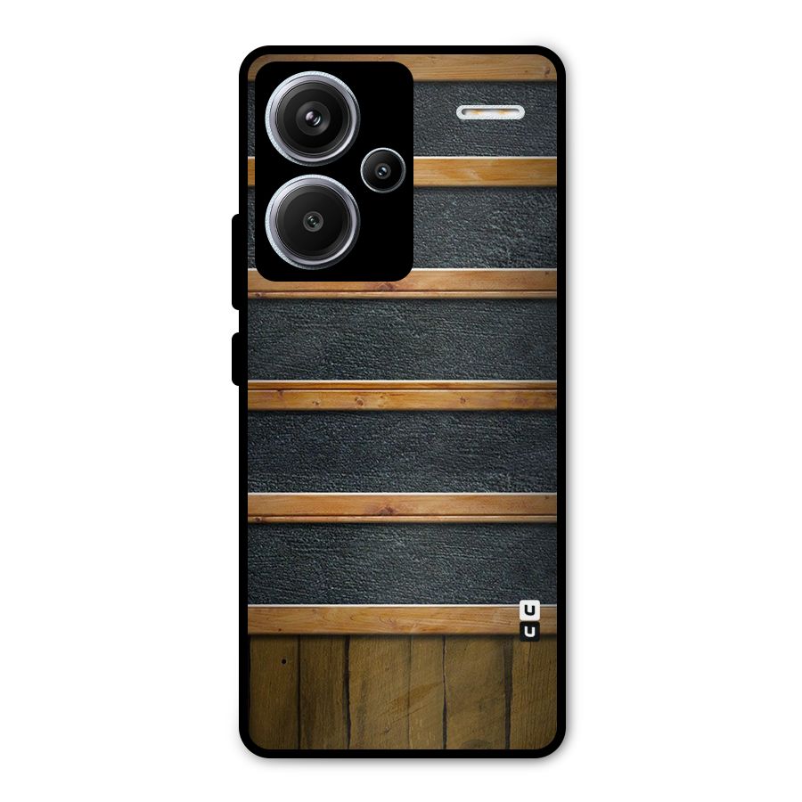 Wood Design Metal Back Case for Redmi Note 13 Pro Plus