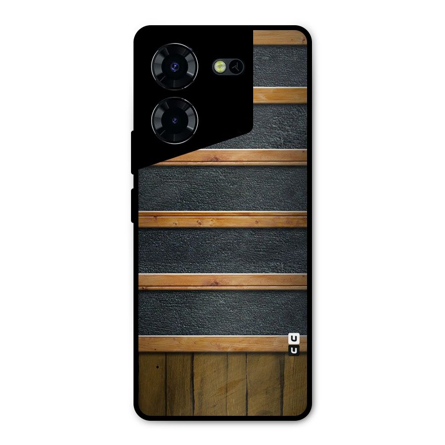 Wood Design Metal Back Case for Tecno Pova 5 Pro 5G