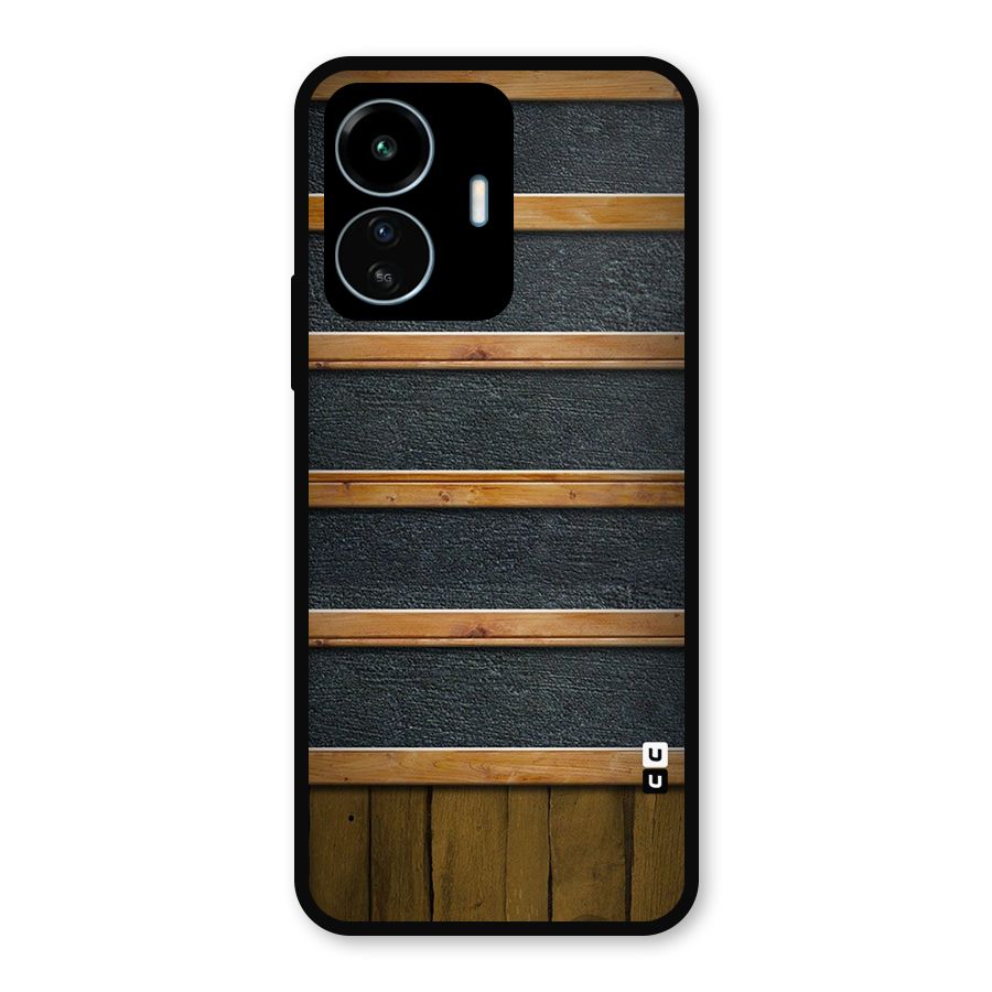 Wood Design Metal Back Case for vivo iQOO Z6 Lite 5G