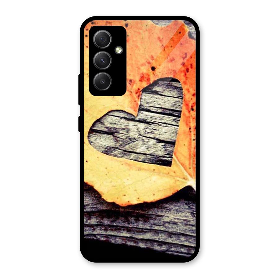Wood Heart Leaf Glass Back Case for Galaxy A34