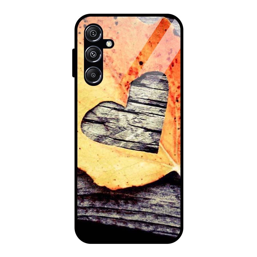 Wood Heart Leaf Glass Back Case for Galaxy M34 5G