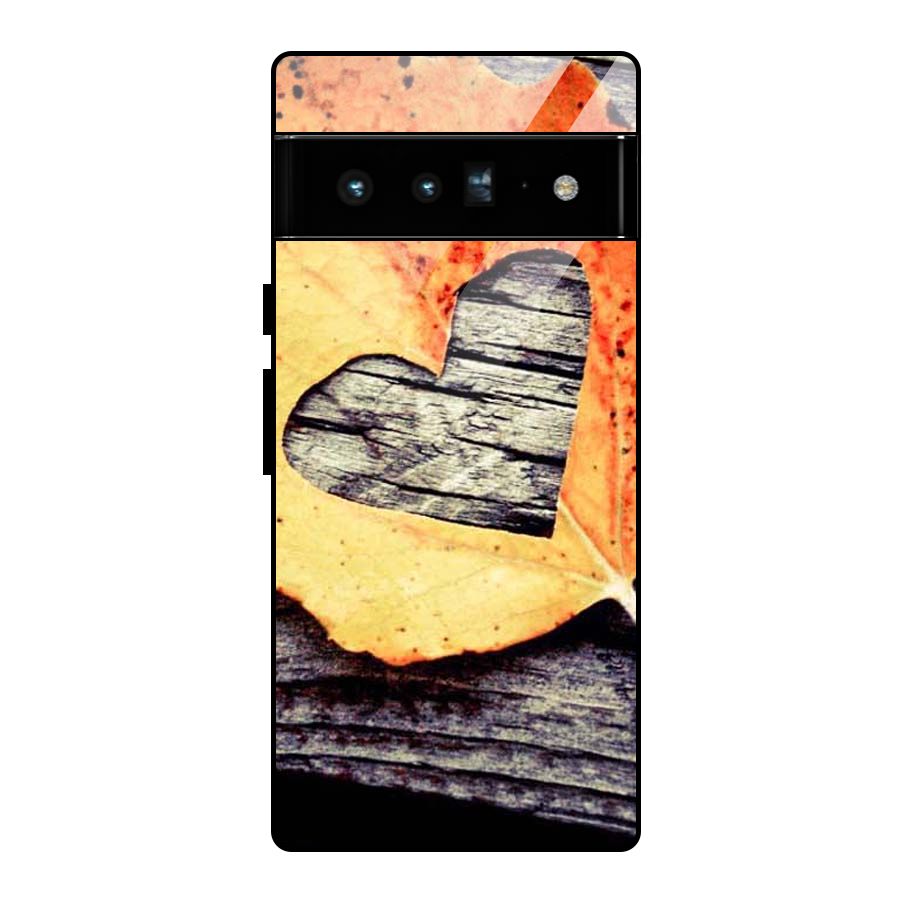 Wood Heart Leaf Glass Back Case for Google Pixel 6 Pro