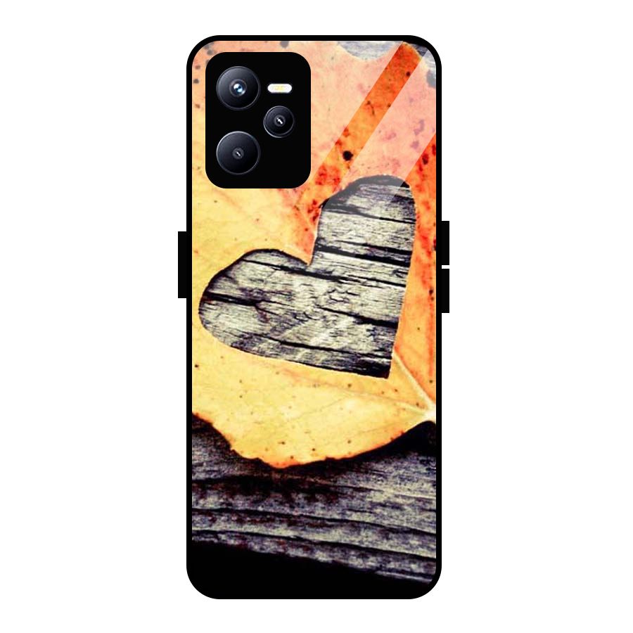 Wood Heart Leaf Glass Back Case for Realme C35