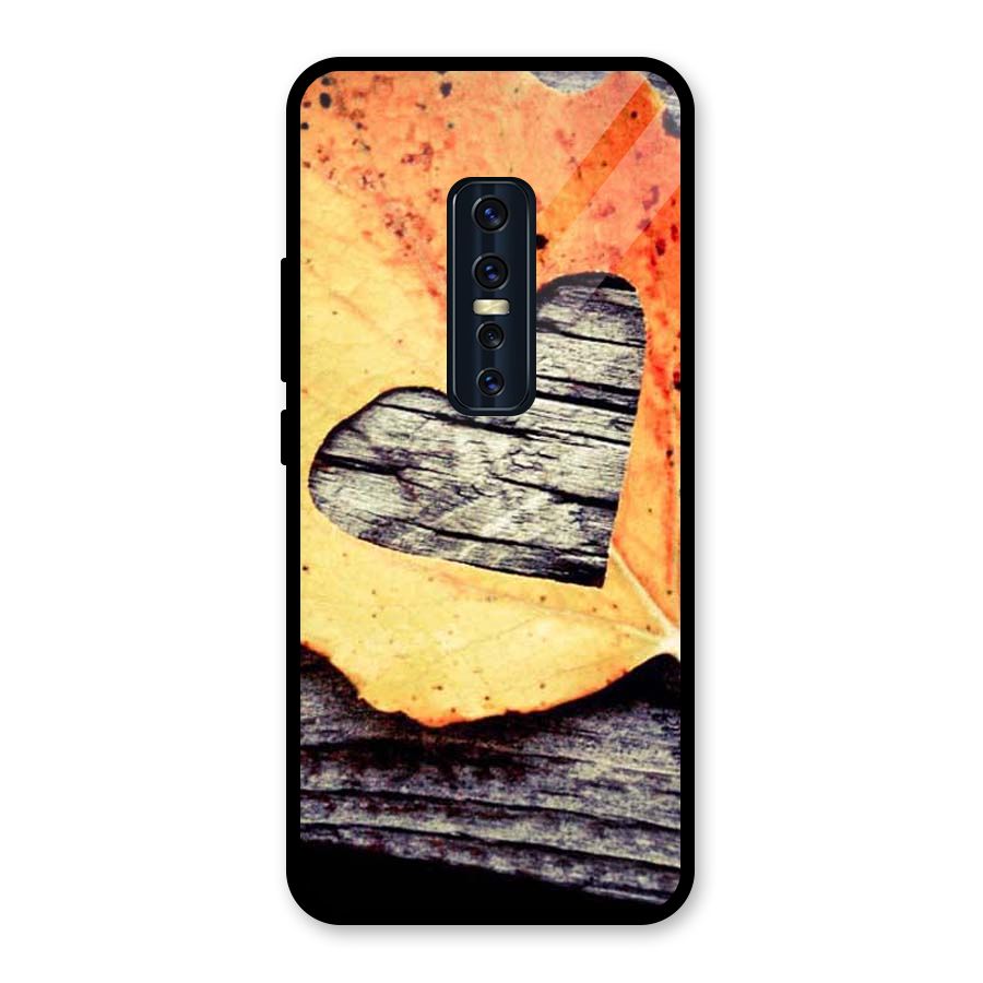 Wood Heart Leaf Glass Back Case for Vivo V17 Pro