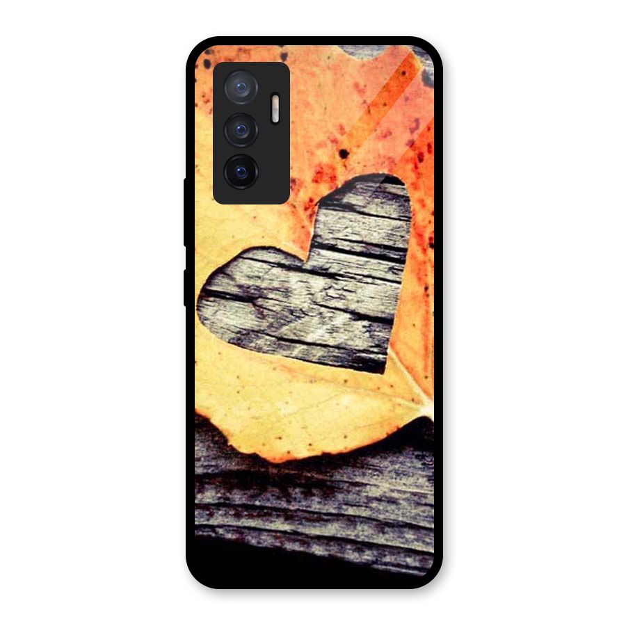 Wood Heart Leaf Glass Back Case for Vivo V23e