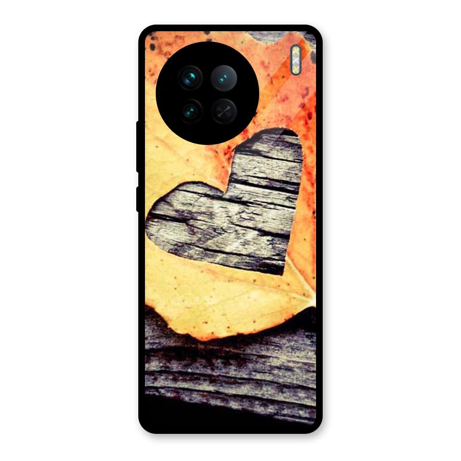 Wood Heart Leaf Glass Back Case for Vivo X90