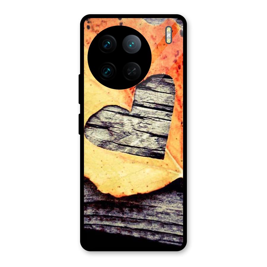Wood Heart Leaf Glass Back Case for Vivo X90 Pro