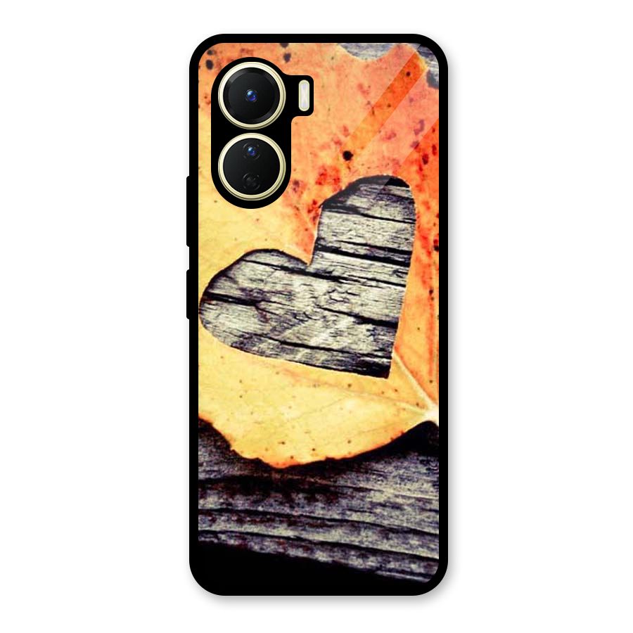 Wood Heart Leaf Glass Back Case for Vivo Y16