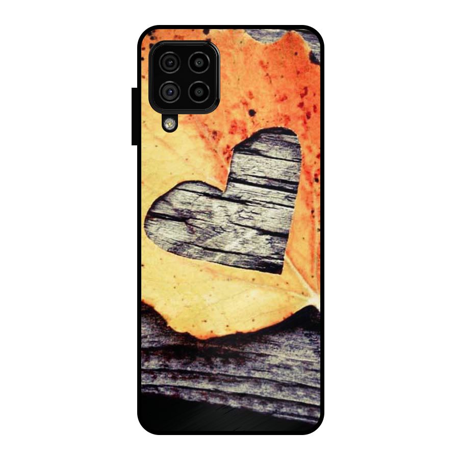 Wood Heart Leaf Metal Back Case for Galaxy A22 4G