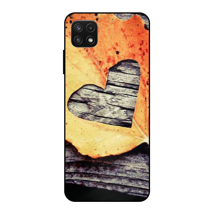 Wood Heart Leaf Metal Back Case for Galaxy A22 5G