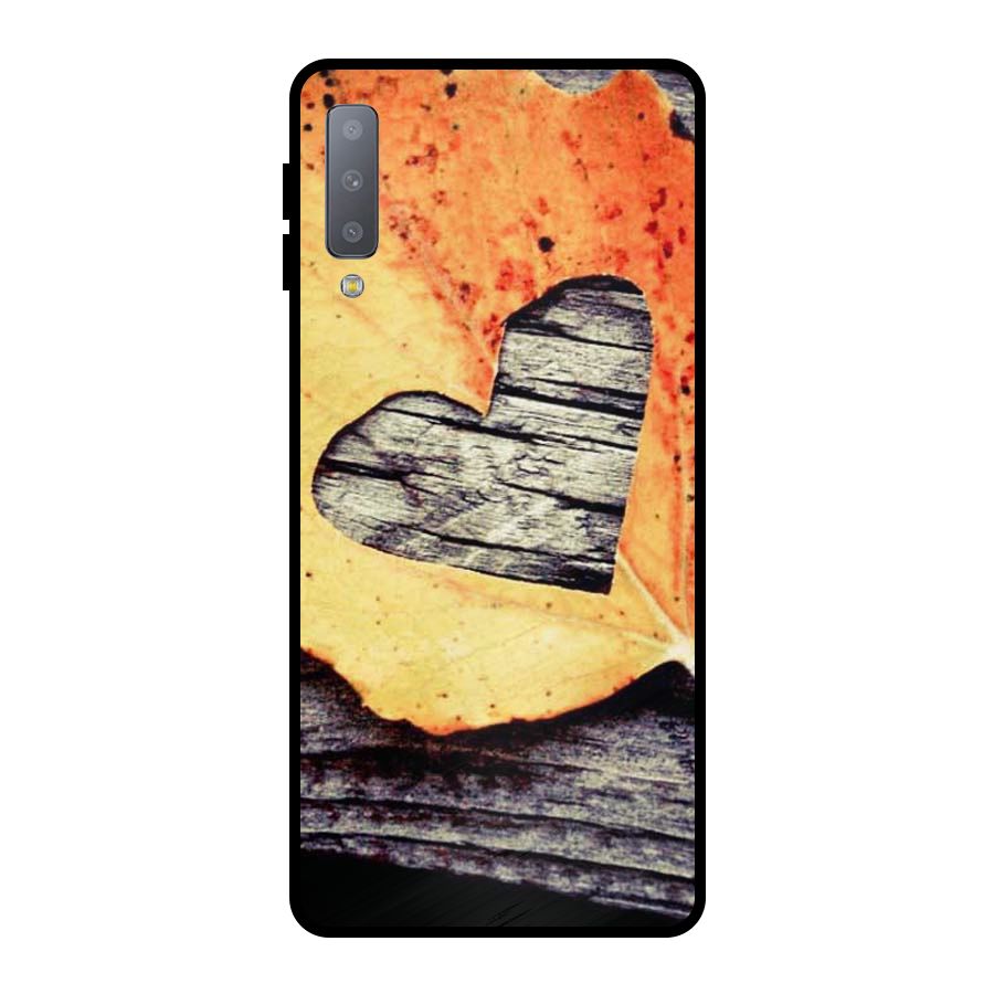 Wood Heart Leaf Metal Back Case for Galaxy A7 (2018)