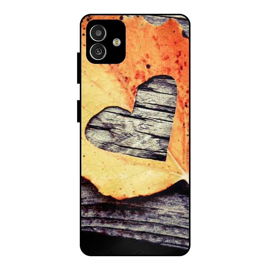 Wood Heart Leaf Metal Back Case for Galaxy M13 5G