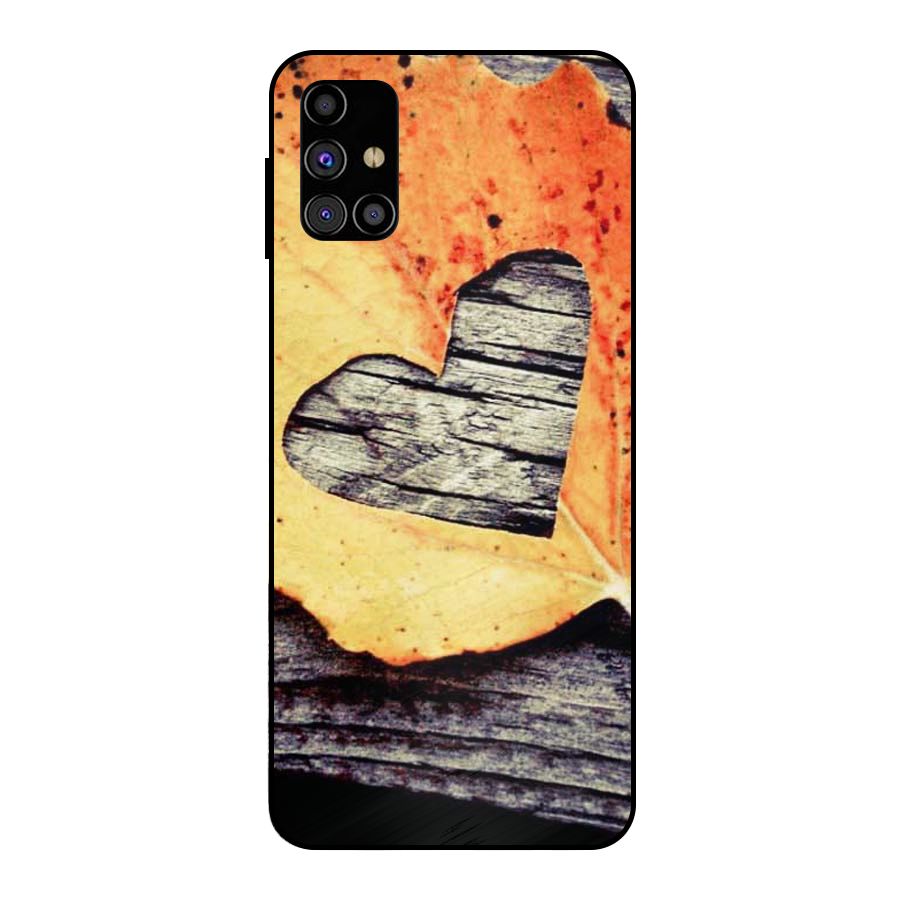 Wood Heart Leaf Metal Back Case for Galaxy M31s