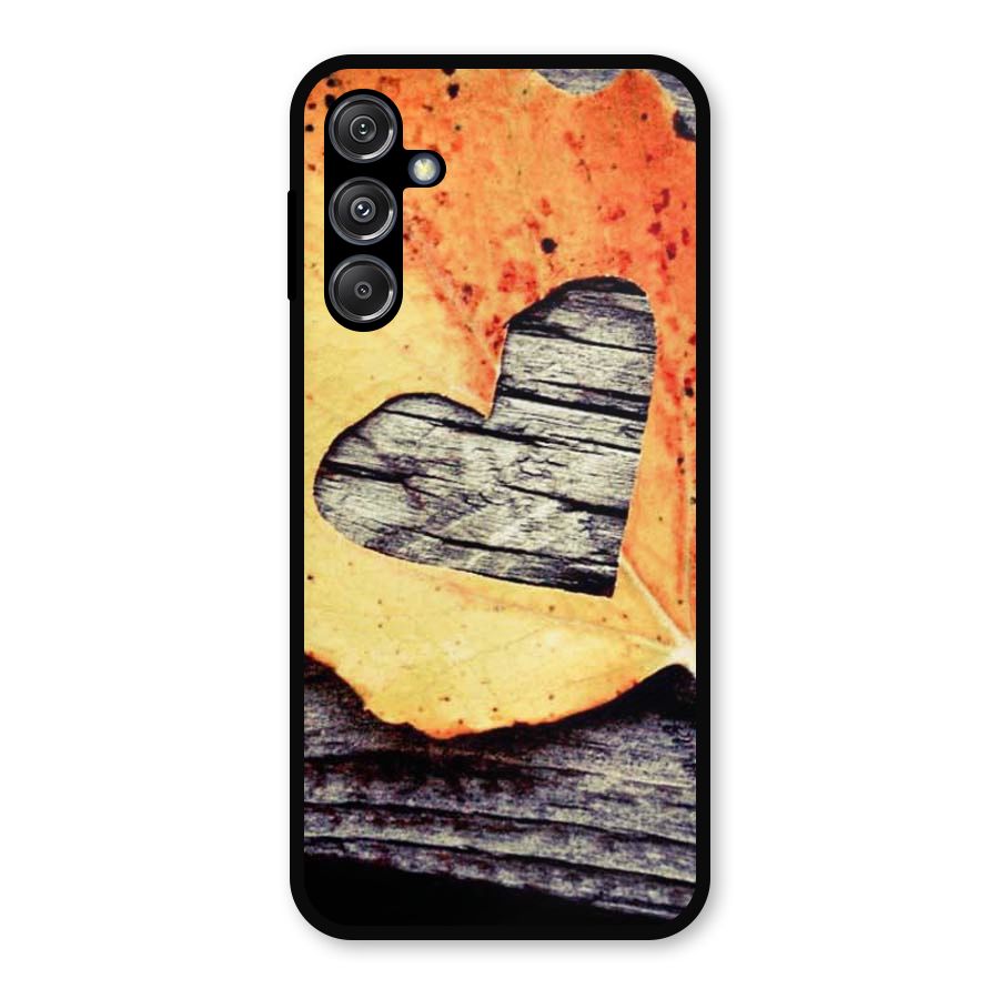 Wood Heart Leaf Metal Back Case for Galaxy M34 5G