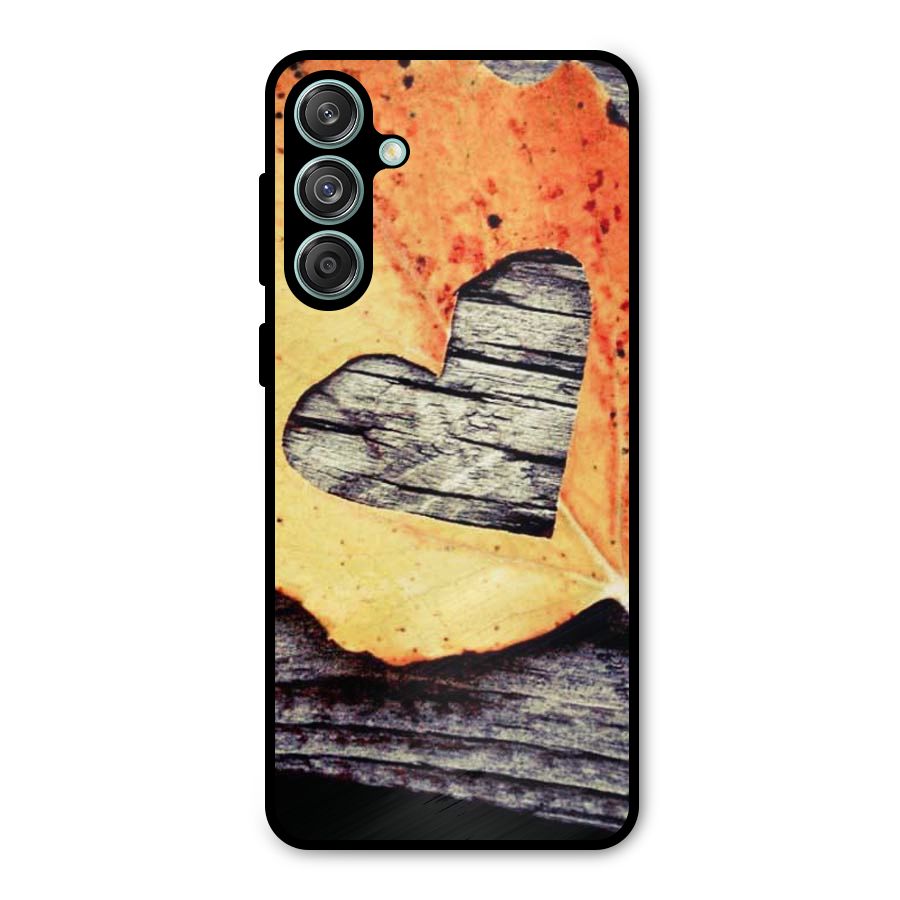 Wood Heart Leaf Metal Back Case for Galaxy M55 5G