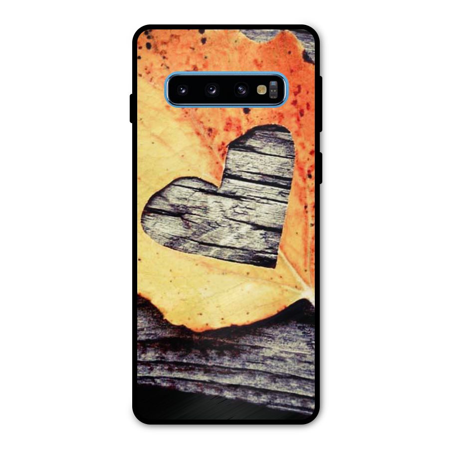 Wood Heart Leaf Metal Back Case for Galaxy S10