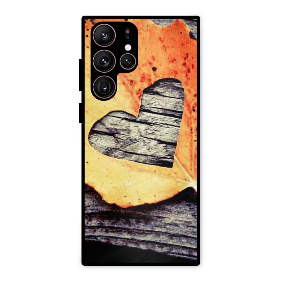 Wood Heart Leaf Metal Back Case for Galaxy S22 Ultra 5G