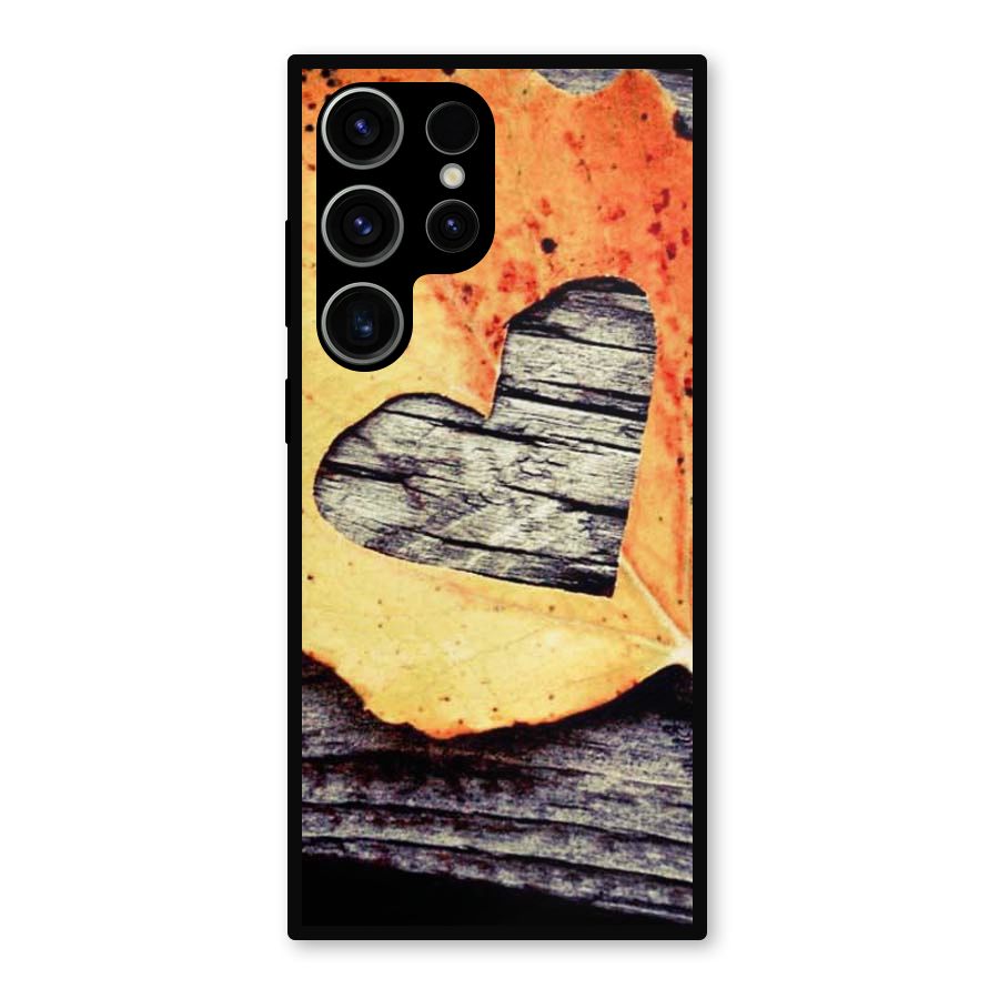 Wood Heart Leaf Metal Back Case for Galaxy S23 Ultra