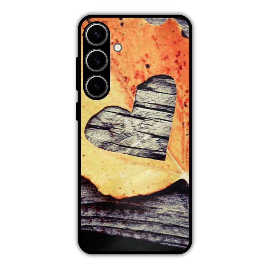 Wood Heart Leaf Metal Back Case for Galaxy S24 Plus