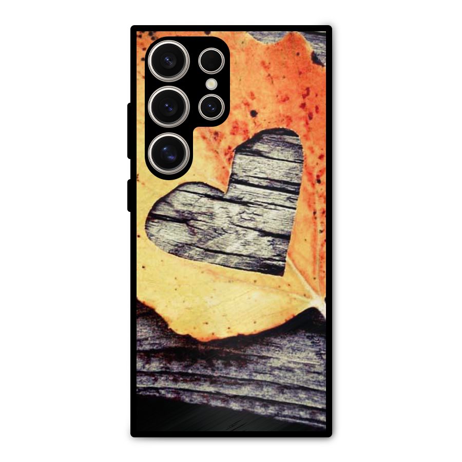 Wood Heart Leaf Metal Back Case for Galaxy S24 Ultra