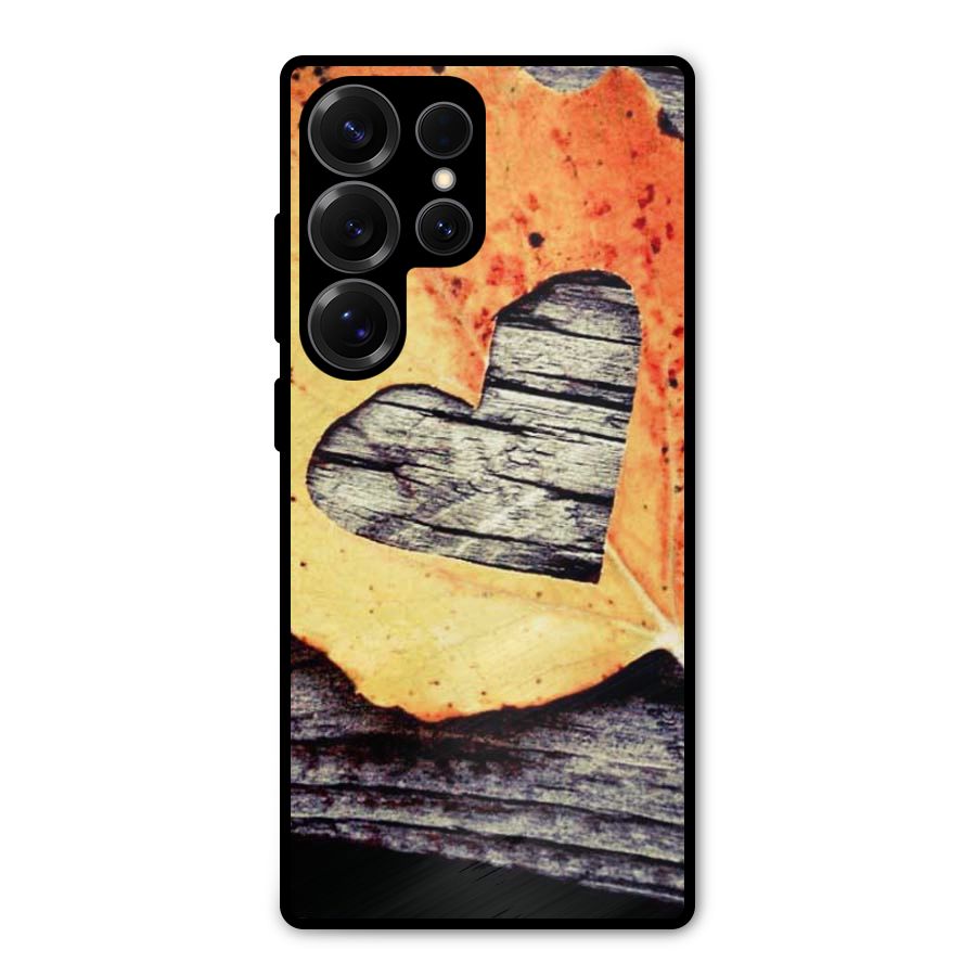 Wood Heart Leaf Metal Back Case for Galaxy S25 Ultra