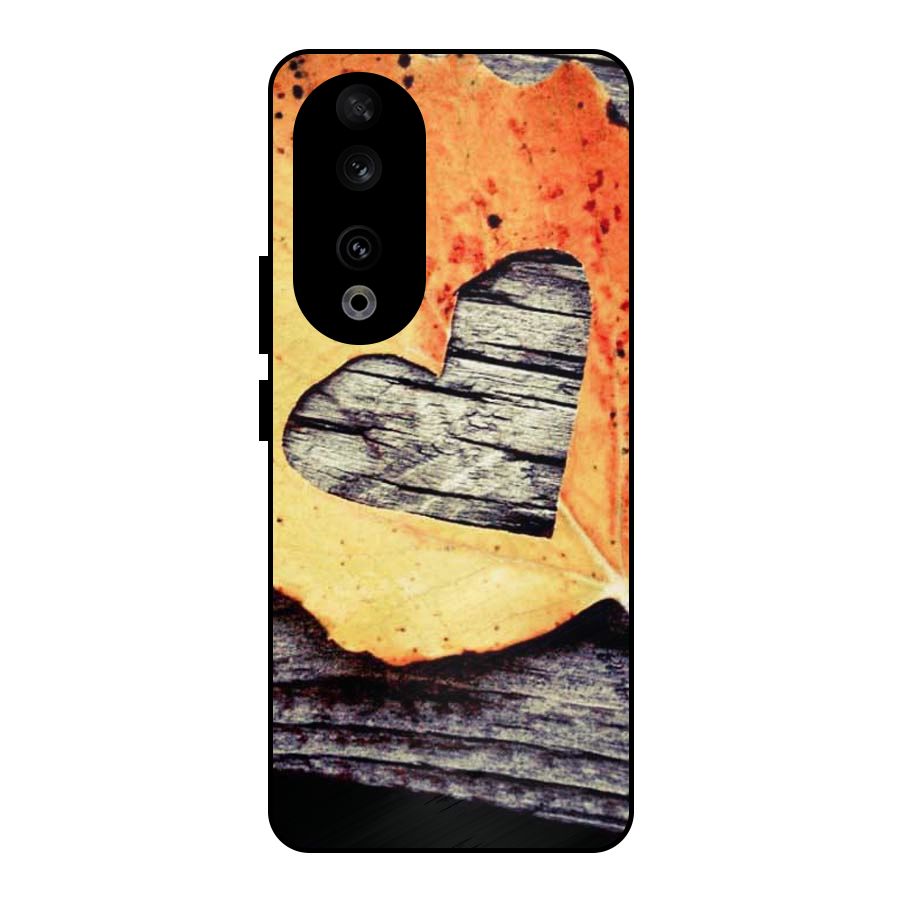 Wood Heart Leaf Metal Back Case for Honor 90