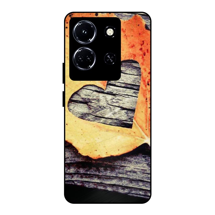 Wood Heart Leaf Metal Back Case for Infinix Note 30 5G