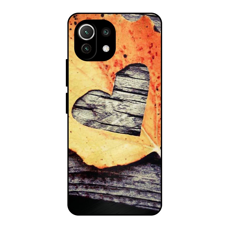 Wood Heart Leaf Metal Back Case for Mi 11 Lite