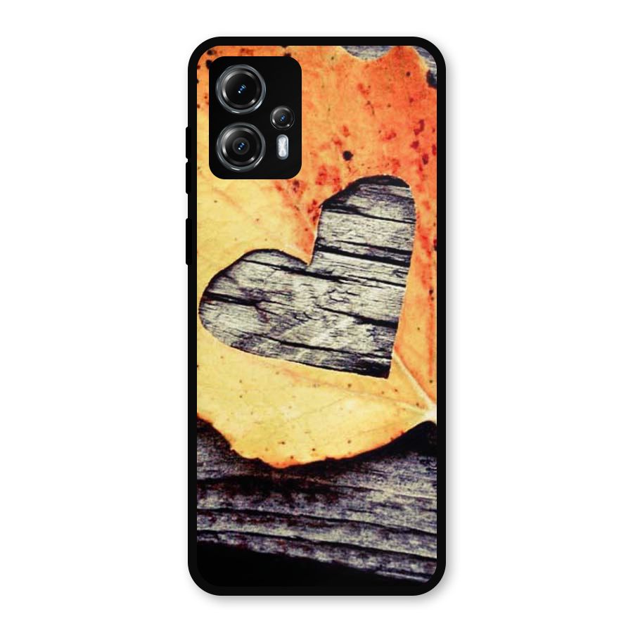 Wood Heart Leaf Metal Back Case for Moto G13
