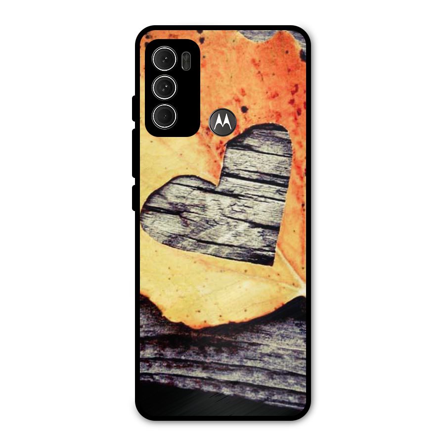Wood Heart Leaf Metal Back Case for Moto G60
