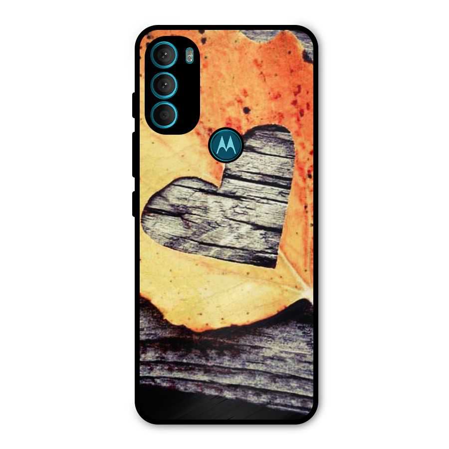 Wood Heart Leaf Metal Back Case for Moto G71 5G