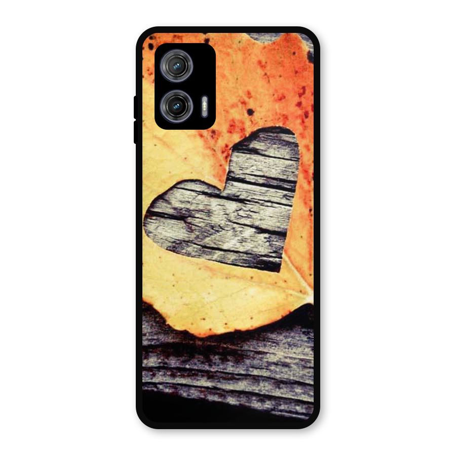 Wood Heart Leaf Metal Back Case for Moto G73