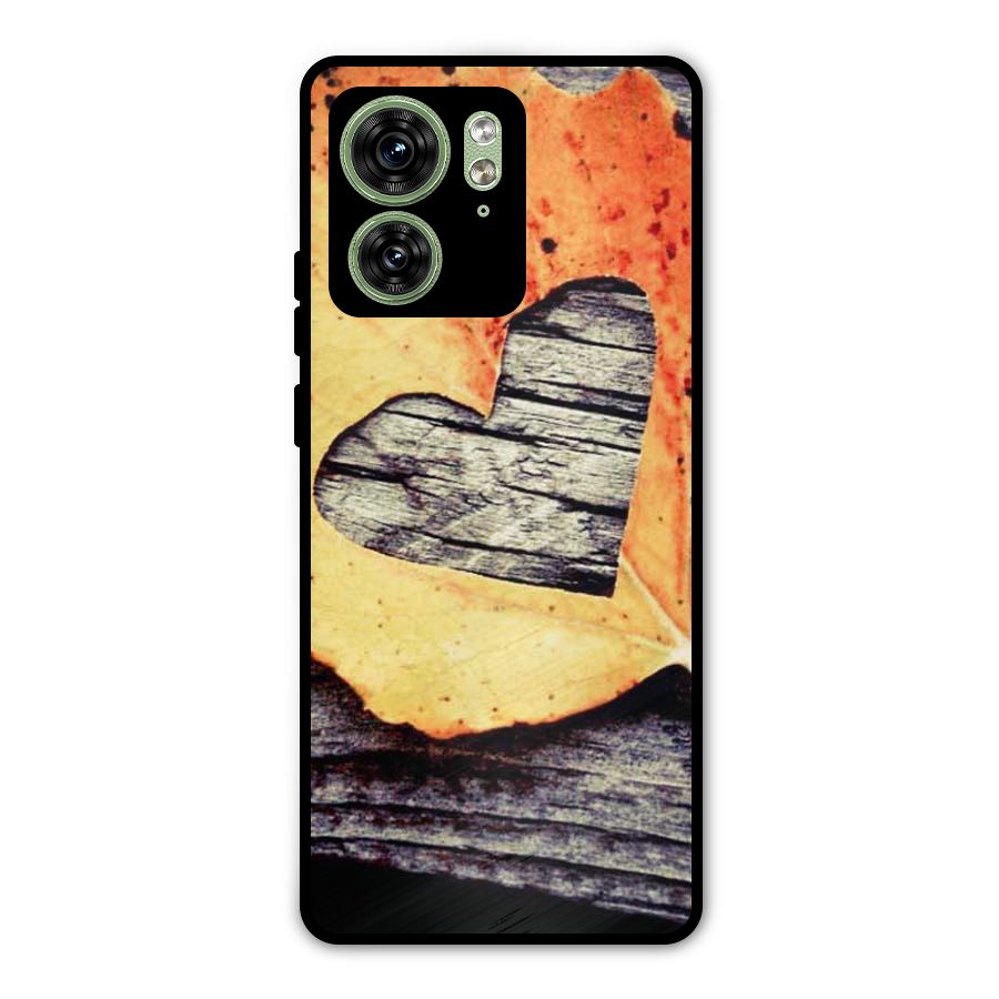 Wood Heart Leaf Metal Back Case for Motorola Edge 40 5G